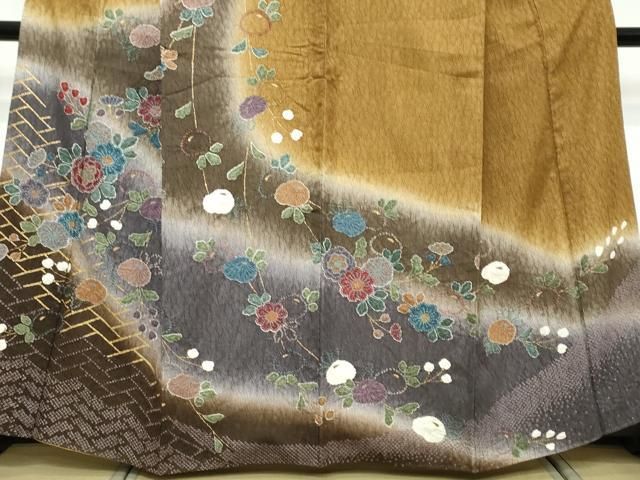 平和屋着物●訪問着　草花文　暈し染め　金彩　正絹　逸品　DABL1142ud