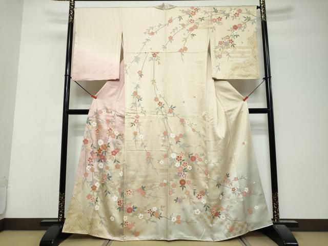 平和屋着物●訪問着　作家物　駒刺繍　枝垂れ花文　暈し染め　金彩　正絹　逸品　DABL1148ud