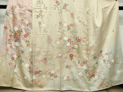 平和屋着物●訪問着　作家物　駒刺繍　枝垂れ花文　暈し染め　金彩　正絹　逸品　DABL1148ud