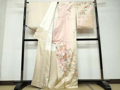 平和屋着物●訪問着　作家物　駒刺繍　枝垂れ花文　暈し染め　金彩　正絹　逸品　DABL1148ud