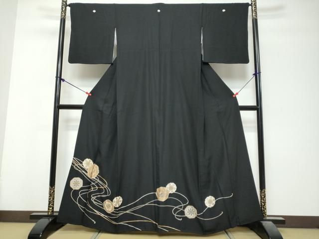 平和屋着物●豪華黒留袖　花鳥文　金銀彩　正絹　逸品　DABL1151ud