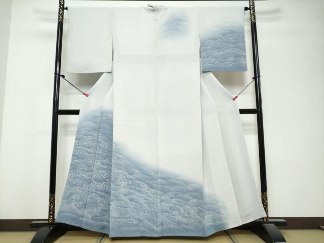 平和屋着物●訪問着　立波文　暈し染め　鬼しぼ縮緬　正絹　逸品　DABL1155ud