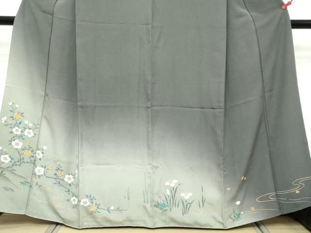 平和屋着物●訪問着　流水草花文　暈し染め　金彩　正絹　逸品　DABL1159ud