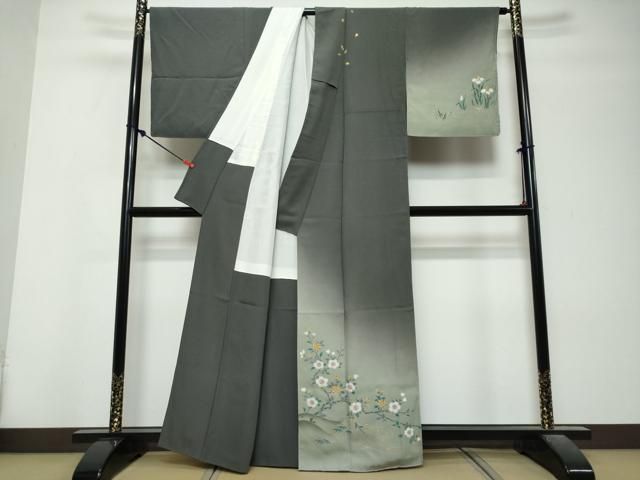 平和屋着物●訪問着　流水草花文　暈し染め　金彩　正絹　逸品　DABL1159ud