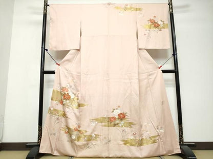 平和屋着物●訪問着　作家物　駒刺繍　草花文　金彩　正絹　逸品　DABL1166ud