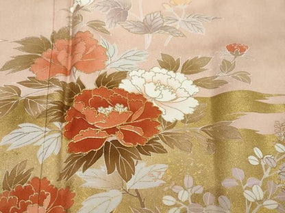 平和屋着物●訪問着　作家物　駒刺繍　草花文　金彩　正絹　逸品　DABL1166ud