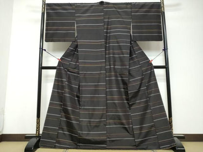平和屋着物●本場縞大島紬　横段文　正絹　逸品　未使用　DABL1168ud