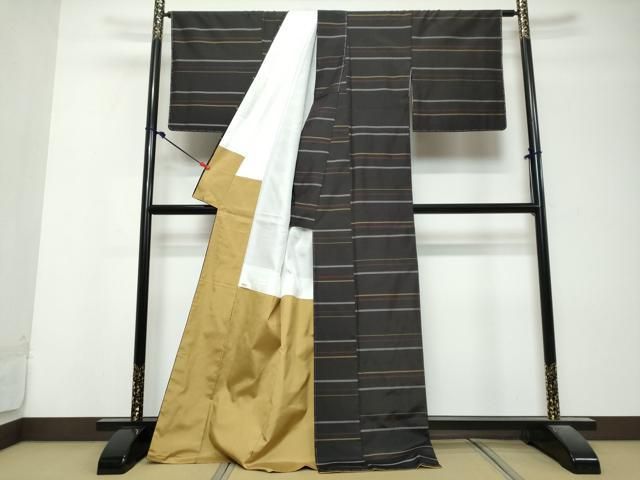 平和屋着物●本場縞大島紬　横段文　正絹　逸品　未使用　DABL1168ud