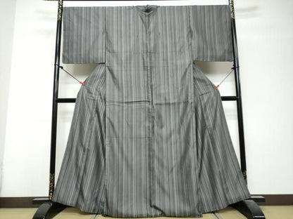 平和屋着物●上質なお召　変わり縞　正絹　逸品　DABL1172ud