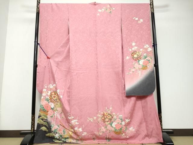 平和屋着物●豪華振袖　手毬花蝶文　暈し染め　金彩　正絹　逸品　DABL1173ud