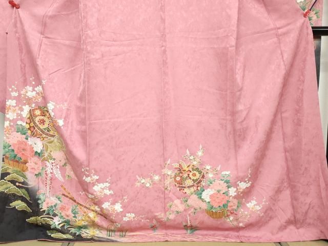 平和屋着物●豪華振袖　手毬花蝶文　暈し染め　金彩　正絹　逸品　DABL1173ud