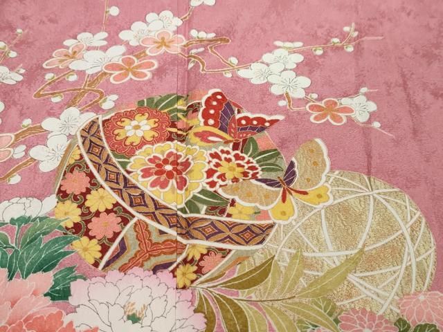 平和屋着物●豪華振袖　手毬花蝶文　暈し染め　金彩　正絹　逸品　DABL1173ud