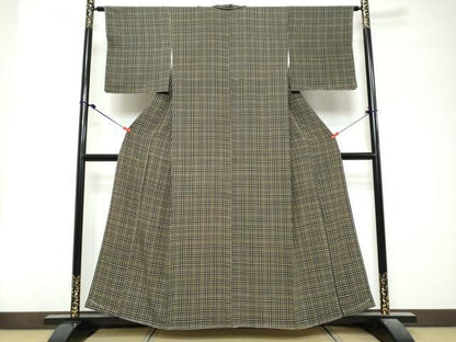 平和屋着物●上質な小紋　変わり格子文　正絹　逸品　未使用　DABL1182ud