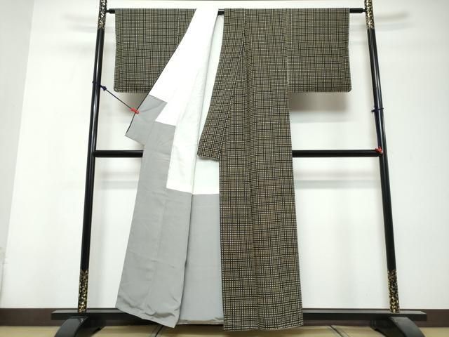 平和屋着物●上質な小紋　変わり格子文　正絹　逸品　未使用　DABL1182ud