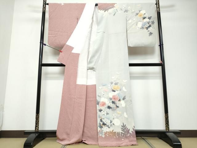 平和屋着物●訪問着　友禅　作家物　草花文　シルエット　正絹　逸品　DABL1184ud