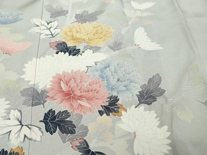 平和屋着物●訪問着　友禅　作家物　草花文　シルエット　正絹　逸品　DABL1184ud