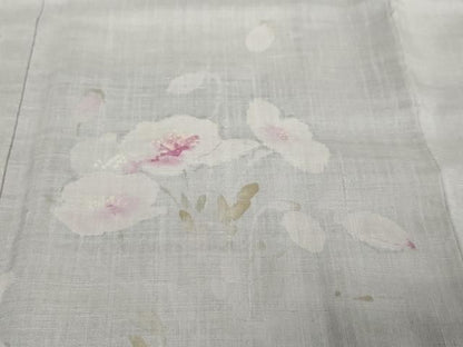 平和屋着物●訪問着　紬地　手描き　草花文　反端付き　正絹　逸品　DABL1194ud