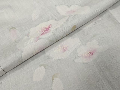 平和屋着物●訪問着　紬地　手描き　草花文　反端付き　正絹　逸品　DABL1194ud