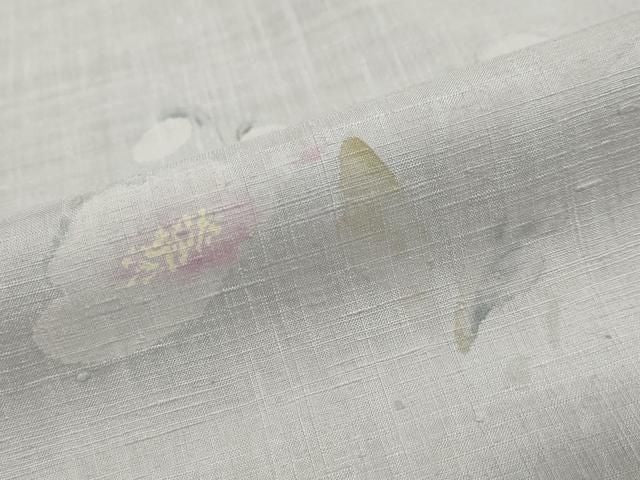 平和屋着物●訪問着　紬地　手描き　草花文　反端付き　正絹　逸品　DABL1194ud