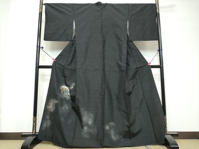 平和屋着物●京の名門・菱屋六右ェ門　紬　色留訪問着　風神雷神　暈し染め　黒地　金彩　ますいわ屋扱い　正絹　逸品　DABL1199ud