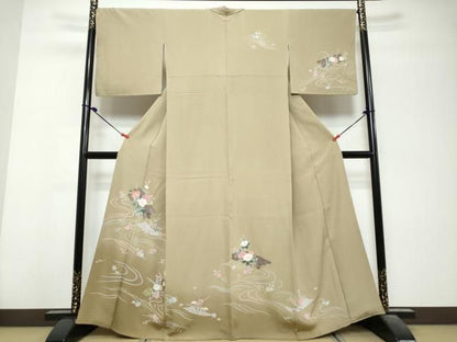 平和屋着物●訪問着　流水草花文　暈し染め　金彩　正絹　逸品　DABL1203ud
