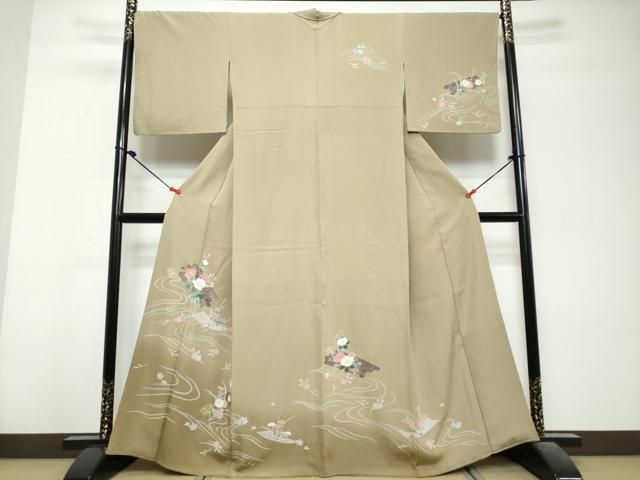 平和屋着物●訪問着　流水草花文　暈し染め　金彩　正絹　逸品　DABL1203ud
