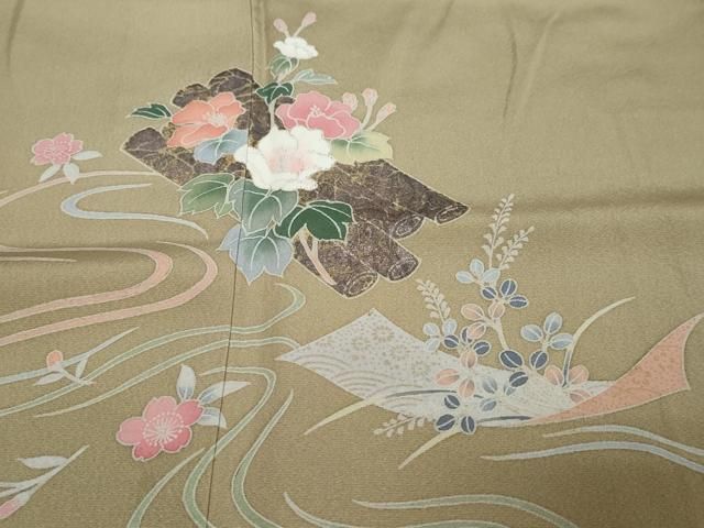 平和屋着物●訪問着　流水草花文　暈し染め　金彩　正絹　逸品　DABL1203ud