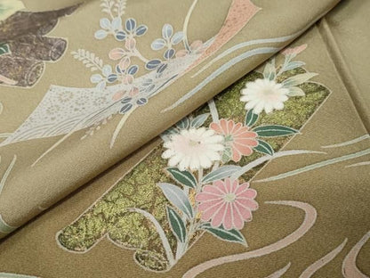 平和屋着物●訪問着　流水草花文　暈し染め　金彩　正絹　逸品　DABL1203ud