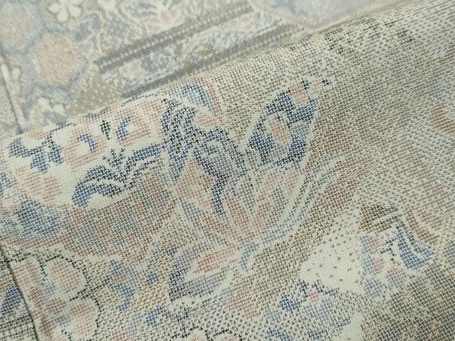 平和屋着物●本場大島紬　白大島　9マルキ　吉祥花蝶文　正絹　逸品　DABL1207ud