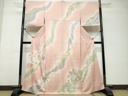 平和屋着物●訪問着　駒刺繍　道長吉祥草花文　暈し染め　金彩　正絹　逸品　未使用　DABL1209ud