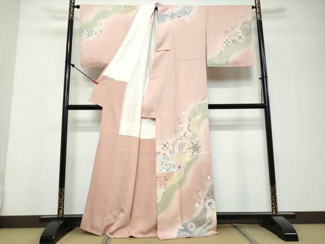平和屋着物●訪問着　駒刺繍　道長吉祥草花文　暈し染め　金彩　正絹　逸品　未使用　DABL1209ud
