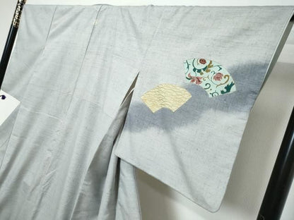 平和屋着物●訪問着　紬地　地紙草花文　金彩　反端付き　正絹　逸品　DABL1214ud