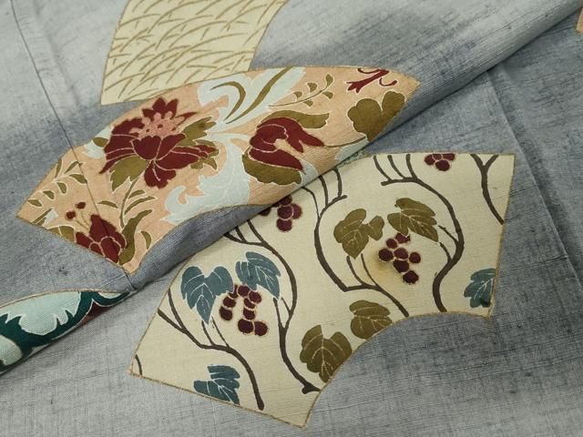 平和屋着物●訪問着　紬地　地紙草花文　金彩　反端付き　正絹　逸品　DABL1214ud