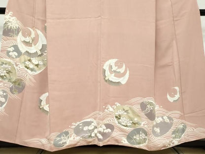 平和屋着物●豪華色留袖　駒刺繍　飛鶴草花文　金彩　正絹　逸品　DABL1234ud