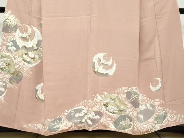 平和屋着物●豪華色留袖　駒刺繍　飛鶴草花文　金彩　正絹　逸品　DABL1234ud