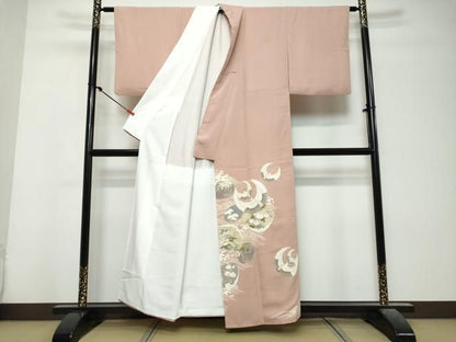平和屋着物●豪華色留袖　駒刺繍　飛鶴草花文　金彩　正絹　逸品　DABL1234ud