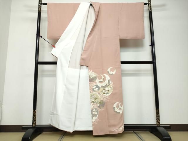 平和屋着物●豪華色留袖　駒刺繍　飛鶴草花文　金彩　正絹　逸品　DABL1234ud