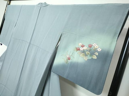 平和屋着物●訪問着　刺繍　雪輪草花文　暈し染め　金彩　ロング丈　正絹　逸品　DABL1291ud