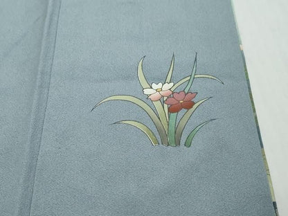 平和屋着物●訪問着　刺繍　雪輪草花文　暈し染め　金彩　ロング丈　正絹　逸品　DABL1291ud