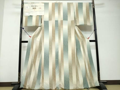 平和屋着物●伝統工芸士　水谷滉　小紋　錦彩暈し　梅染　墨流し間道　反端付き　正絹　逸品　DABL1294ud
