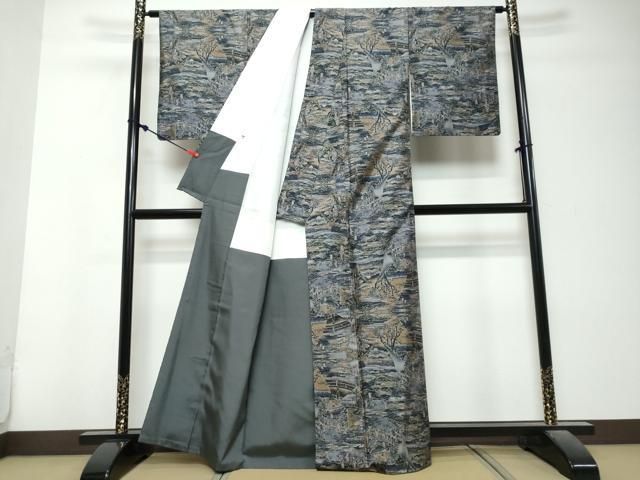平和屋着物●都喜ヱ門　本場大島紬　9マルキ　総絣　人物風景文　藤絹織物謹製　正絹　逸品　DABL1295ud