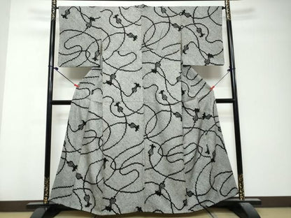 平和屋着物●上質な小紋　総絞り　洋花文　黒地　正絹　逸品　DABL1296ud