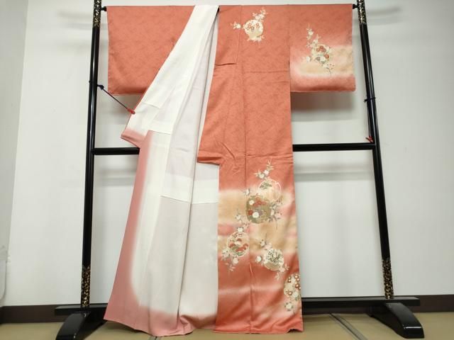 平和屋着物●訪問着　雪輪草花文　暈し染め　金彩　正絹　逸品　未使用　DABL1302ud