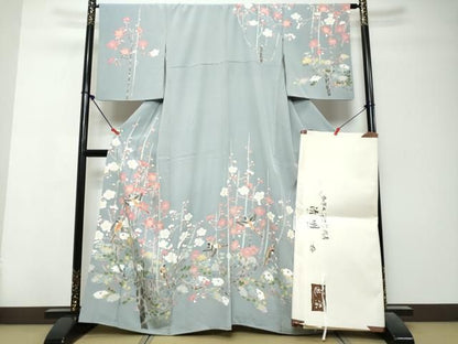 平和屋着物●訪問着　絵夢工房　加賀友禅　清明　梅　たとう紙付き　正絹　逸品　DABL1305ud