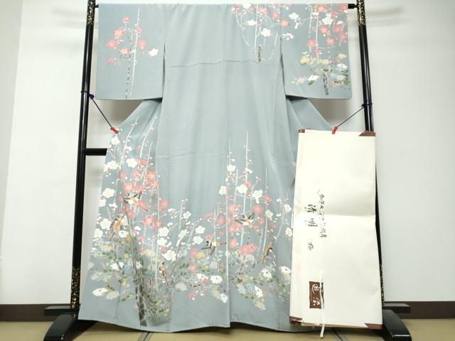 平和屋着物●訪問着　絵夢工房　加賀友禅　清明　梅　たとう紙付き　正絹　逸品　DABL1305ud