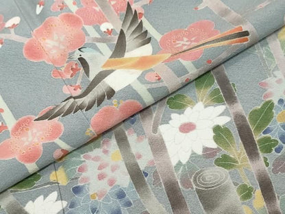 平和屋着物●訪問着　絵夢工房　加賀友禅　清明　梅　たとう紙付き　正絹　逸品　DABL1305ud