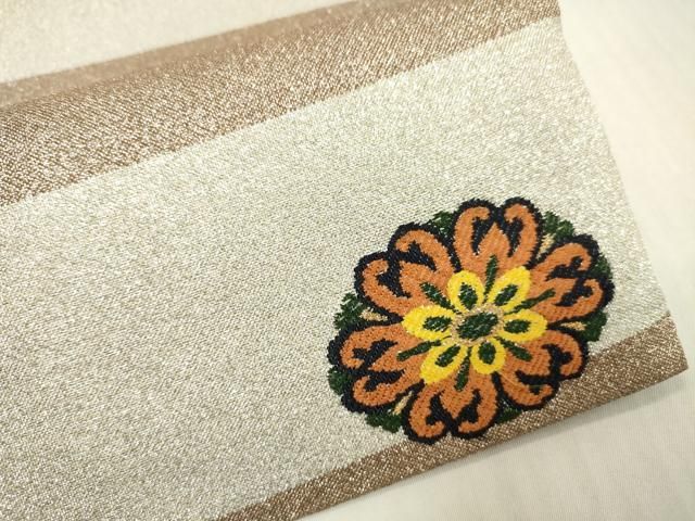 平和屋着物▼西陣　あづみ野謹製　六通柄袋帯　横段　金銀糸　正絹　逸品　DABL2006fe