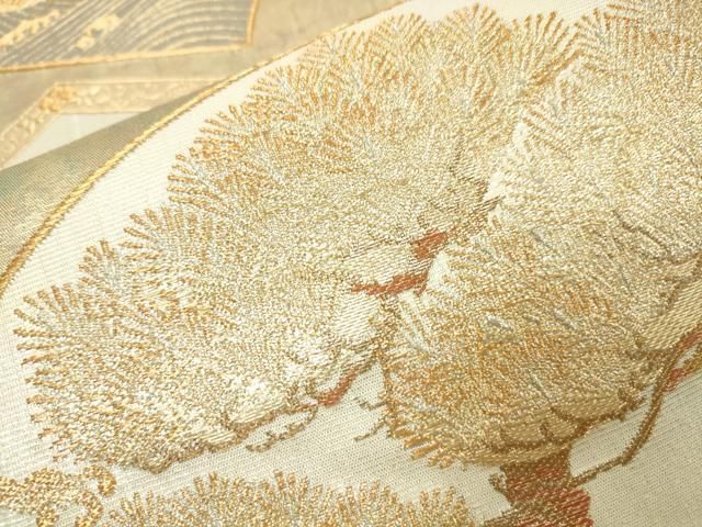 平和屋着物▼六通柄袋帯　松樹盛菊図屏風　金銀糸　引箔　正絹　逸品　DABL2009fe