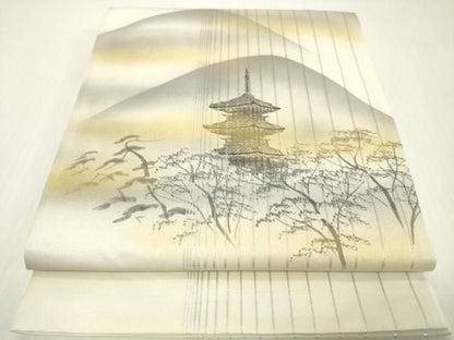 平和屋着物▼太鼓柄袋帯　作家物　手描き　風景文　正絹　逸品　DABL2010fe