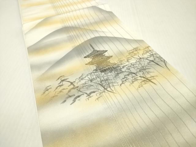 平和屋着物▼太鼓柄袋帯　作家物　手描き　風景文　正絹　逸品　DABL2010fe